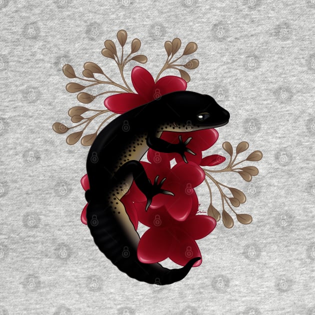 Leopard Gecko, Black Night, and Frangipani Flowers by anacecilia